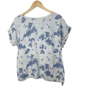Bellambra Blue Floral Linen Blouse Vacation Beach Vacation Women's Size Small
